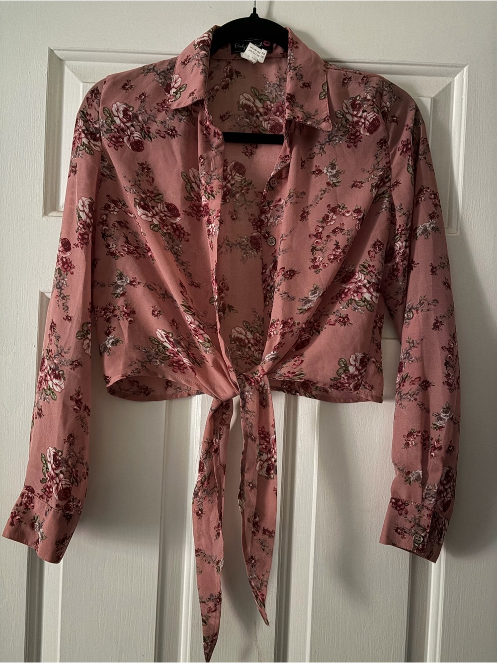 Body Central Pink Floral Tie-Front Button Down Shirt